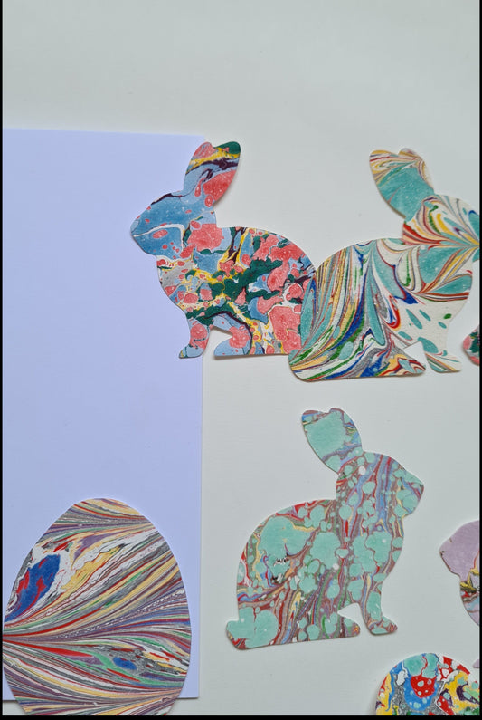 Easter Paper Crafts, Card Making Set, Kids Easter Decoration, Multicoloured Marbled Eggs & Bunnies