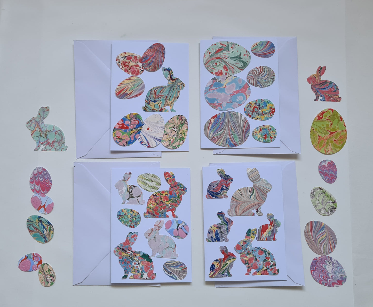 Easter Paper Crafts, Card Making Set, Kids Easter Decoration, Multicoloured Marbled Eggs & Bunnies