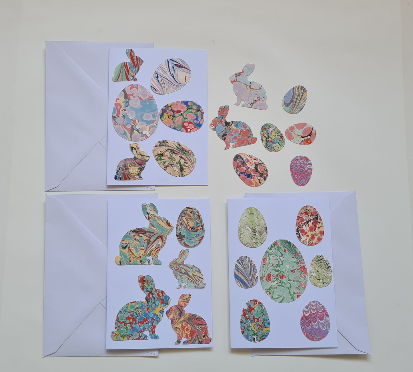 Easter Activity Set, Kids Card Designing Craft Set, Colourful Marbled Paper Ready Cut Eggs & Bunnies Card Maker Kit