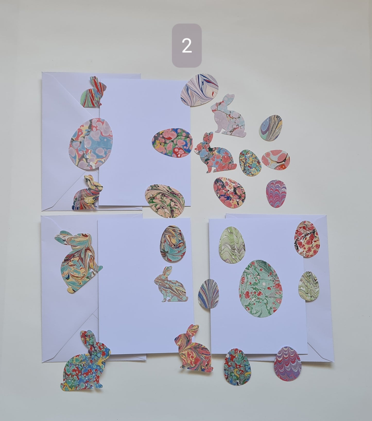 Easter Activity Set, Kids Card Designing Craft Set, Colourful Marbled Paper Ready Cut Eggs & Bunnies Card Maker Kit