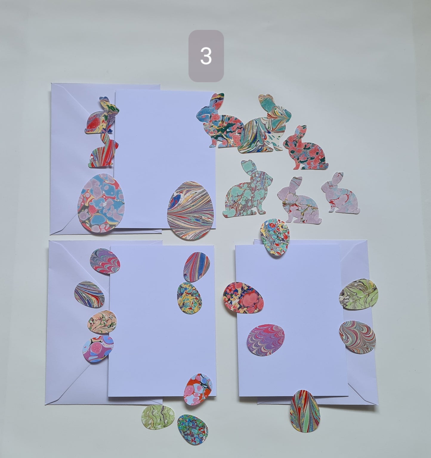 Easter Activity Set, Kids Card Designing Craft Set, Colourful Marbled Paper Ready Cut Eggs & Bunnies Card Maker Kit