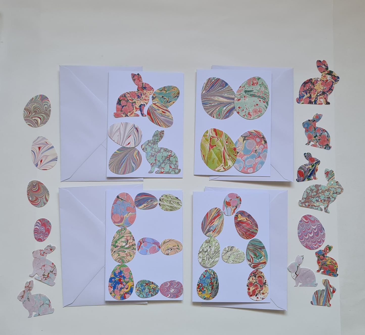 Easter Paper Crafts, Card Making Set, Kids Easter Decoration, Multicoloured Marbled Eggs & Bunnies