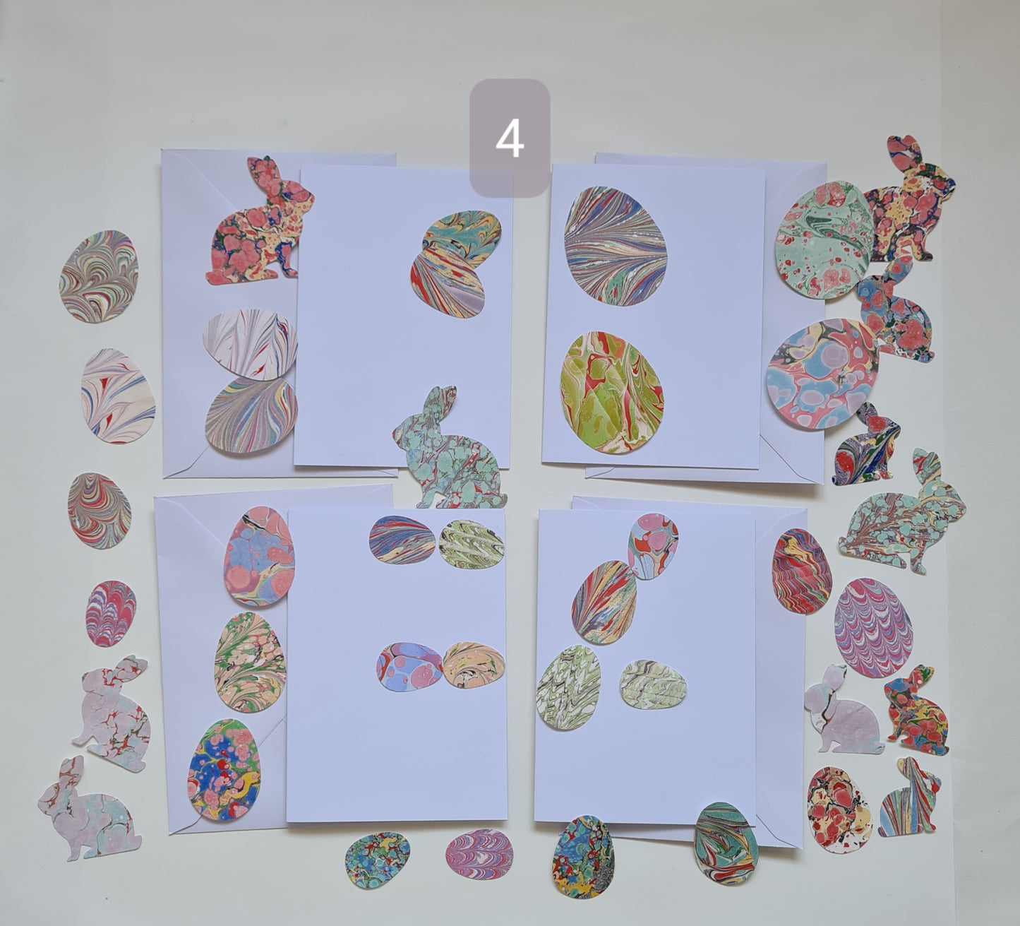 Easter Paper Crafts, Card Making Set, Kids Easter Decoration, Multicoloured Marbled Eggs & Bunnies