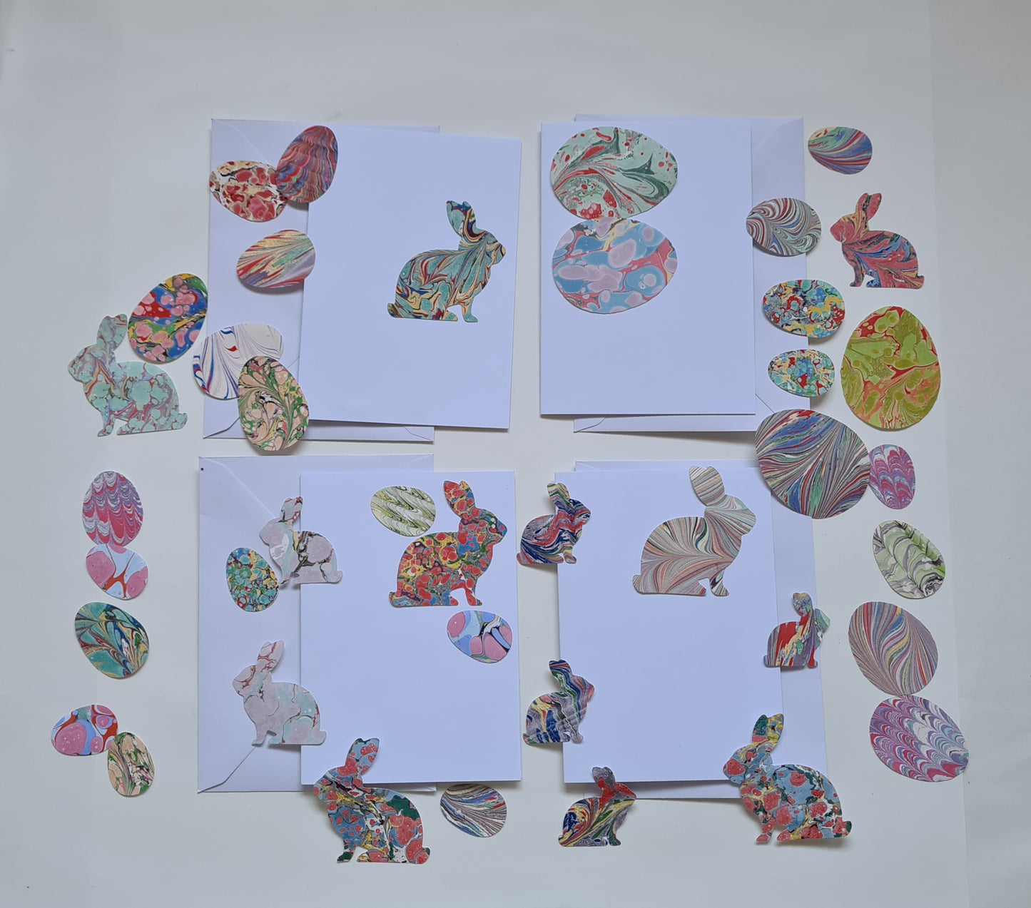 Easter Paper Crafts, Card Making Set, Kids Easter Decoration, Multicoloured Marbled Eggs & Bunnies