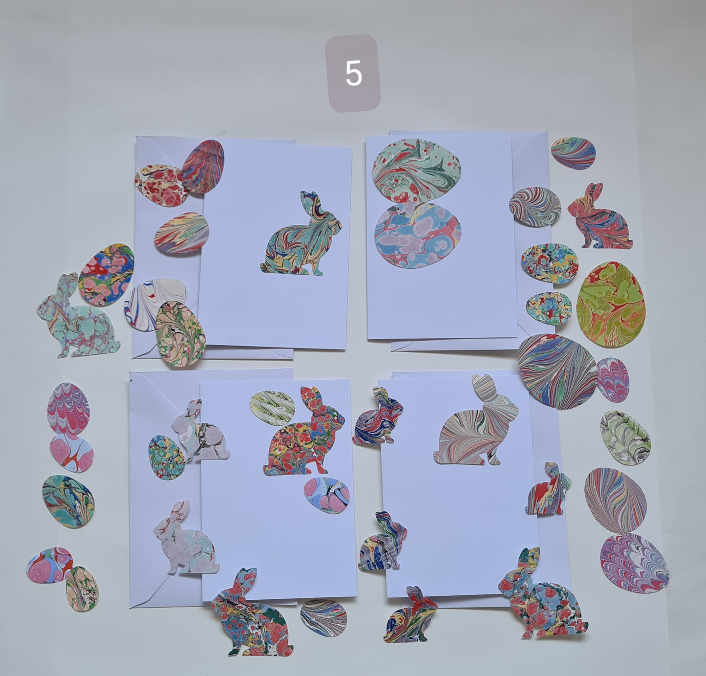 Easter Paper Crafts, Card Making Set, Kids Easter Decoration, Multicoloured Marbled Eggs & Bunnies
