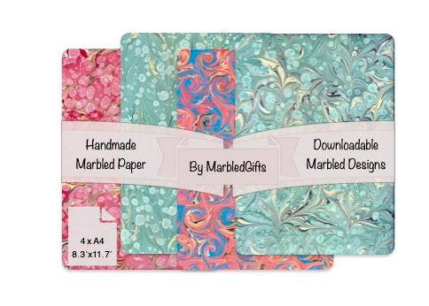 Digital Marbled Paper Set for Print